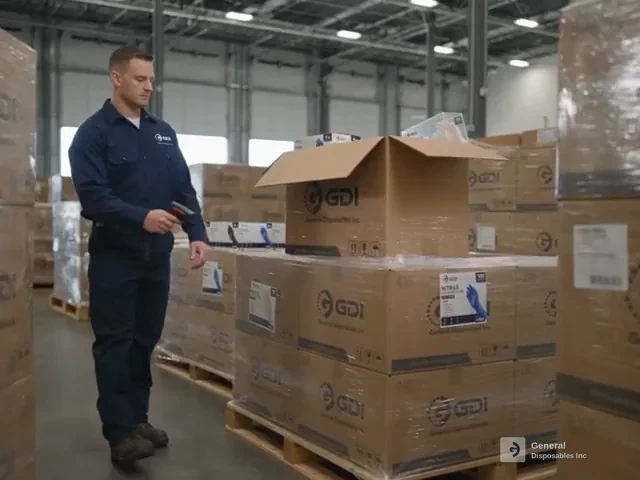 Rows of wrapped GDI glove pallets